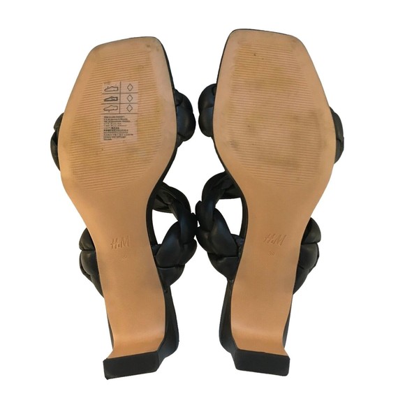 H&M Black Braided Women’s  size 8 Slip On Sandals Heels Dress Shoes - Picture 5 of 7